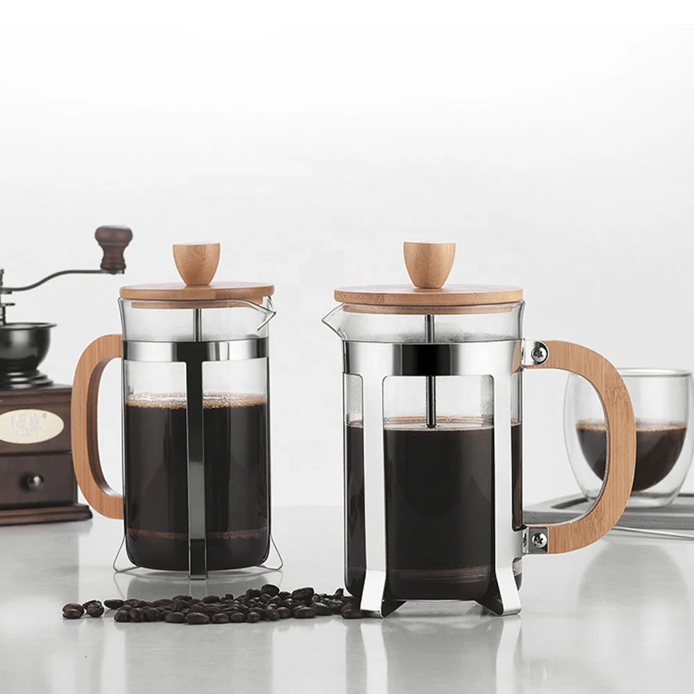 Coffee Equipment Camping - 350/600ml Edelstahl-Presskannen Lebensmittelecht mit Holzgriff Transparente