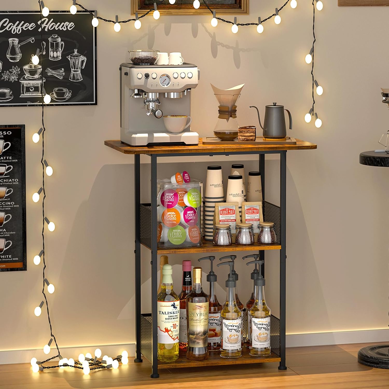 Coffee Equipment For Home - Mini-Bodenständer für Kaffeebar, 3-stufiger kleiner Kaffeetisch,